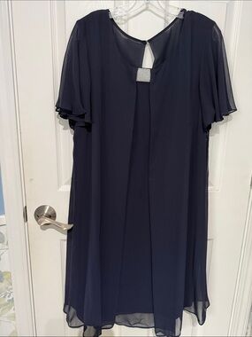 Elegant MSK Navy Chiffon Women's Dress with Decorative Accent. Size 18W.
